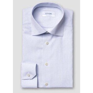 Eton Light Blue Micro Print Poplin Shirt 47 ,18 1/2 Men Cutaway Collar Slim Fit